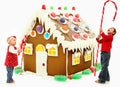 Children Building Giant Christmas Gingerbread Hous