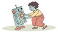 Children Building a Robot. Collaborative STEM Learning Vector Art, vector design Generative AI Royalty Free Stock Photo
