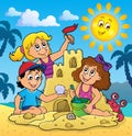 Children building sand castle theme 3 Royalty Free Stock Photo