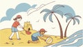 Children building sand structures, sharing joy on the beach. vector design Generative AI Royalty Free Stock Photo