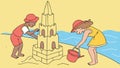 Children Building Sandcastles, Beach Day Fun, Summer Vacation Scene, vector design Generative AI Royalty Free Stock Photo