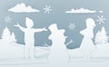 Children Building Snowman Paper Art Style Royalty Free Stock Photo