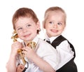 Children in business suit with telephone. Royalty Free Stock Photo