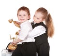 Children in business suit with telephone. Royalty Free Stock Photo