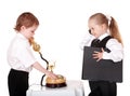 Children in business suit with telephone. Royalty Free Stock Photo