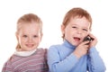 Children in business suit with telephone. Royalty Free Stock Photo