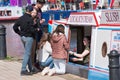 children buying local ice cream from boat on summer day Royalty Free Stock Photo