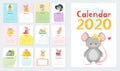 Children calendar vector illustrations set