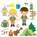 Children camping vector illustration