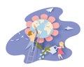 Children caring for the Earth flower blue sky