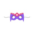 Children carnival purple mask with stars flat style, vector illustration