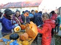 Children carved Halloween pumpkins