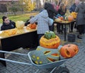 Children carved Halloween pumpkins