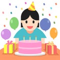 children celebrate birthday party with cakes, balloons and gifts for happy birthday Royalty Free Stock Photo