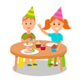 Children Celebrating Birthday Party with Cupcakes. Royalty Free Stock Photo