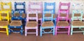 Children chairs painted with bright colors. Alentejo crafts