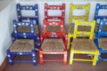 Children chairs painted with bright colors. Alentejo crafts