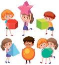 Children character holding geometry shapes