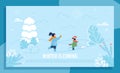 Children Having Fun on Winter Greeting Text Banner