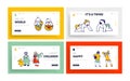Children Characters Happily Smiling Landing Page Template Set. Baby Couple Little Newborn Babies, Toddlers, Preschoolers
