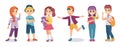 Children characters. Happy boy and cute girl standing, smile on face, kindergarten group, little smart classmates. Kids