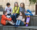 Children chatting outdoors Royalty Free Stock Photo