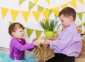 Children with chickens Royalty Free Stock Photo