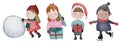 Children with christmas costume . Watercolor paint cartoon characters . Set 4 of 5 . Vector