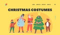 Children in Christmas Costumes Landing Page Template. Kids Performing on School or Kindergarten Matinee. Elf, Snowman Royalty Free Stock Photo