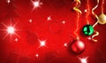 Children Christmas red background with symbols and texture horizontal composition