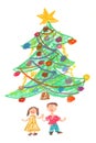 Children and Christmas tree - drawing Royalty Free Stock Photo
