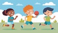Children from the church playing a friendly game of dodgeball on the sidelines of the main sports event.. Vector Royalty Free Stock Photo