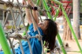 Children are climbing on a rope bridge Royalty Free Stock Photo