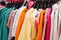 Children clothes hanging on hangers in the shop Royalty Free Stock Photo