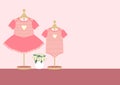 Children clothes for little girl and boy on pink background ,Vector illustrations