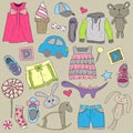 Children clothes and toys design elements set Royalty Free Stock Photo