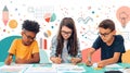 Children Collaborate on Creative Charts and Graphs, Developing Problem-Solving Skills with Colorful Visual Aids and