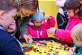 Children collect Lego constructor at a company presentation - Moscow, Russia, 08 02 2019