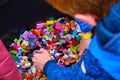 Children collect Lego constructor at a company presentation - Moscow, Russia, 08 02 2019