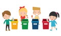 Children collect rubbish for recycling, Illustration of Kids Segregating Trash, recycling trash, Save the World