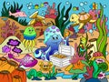 Children color, underwater world. Marine nature, animals and fish. Raster illustration. Royalty Free Stock Photo