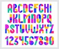 Children colorful geometric font vector alphabet, kid play game typeset, original letters can be used for logo creation, uppercase