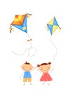 Children with colorful kites for Happy Makar Sankranti festival celebration. Vector Royalty Free Stock Photo