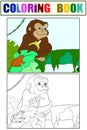 Children coloring book with an example of color. Monkey with a banana. Royalty Free Stock Photo