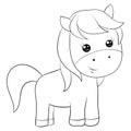 A children coloring book,page a cartoon horse image for relaxing.Line art style illustration for print