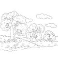 A children coloring book,page a nature landscape  image for relaxing.Line art style illustration Royalty Free Stock Photo