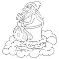 A children coloring book,page a Santa Klaus on the cloud image for relaxing.Line art style illustration for print