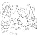 A children coloring book,page two elephants on the nature landscape image for relaxing.Line art style illustration for print Royalty Free Stock Photo