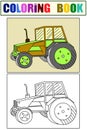 Children coloring and color. Agricultural transport, tractor. Raster