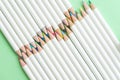 Children coloring equipment, pastel pencils color arrange on pal